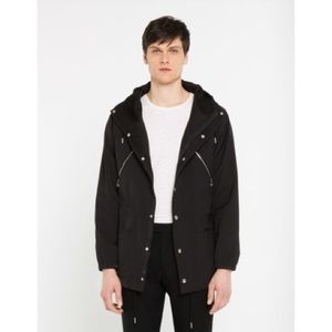 Sandro Paris Jacket Black Hooded Raincoat L NWT